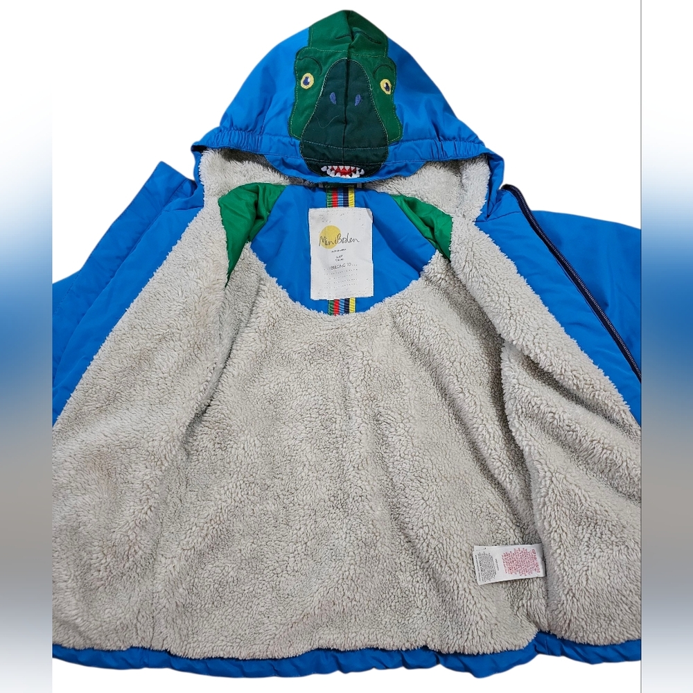Mini Boden Sherpa Lined Blue Dino Coat Sz 5-6y - Picture 4 of 6